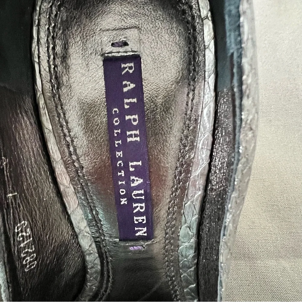Ralph Lauren Purple Label Collection Silver Snake Print Textured Heels 7B